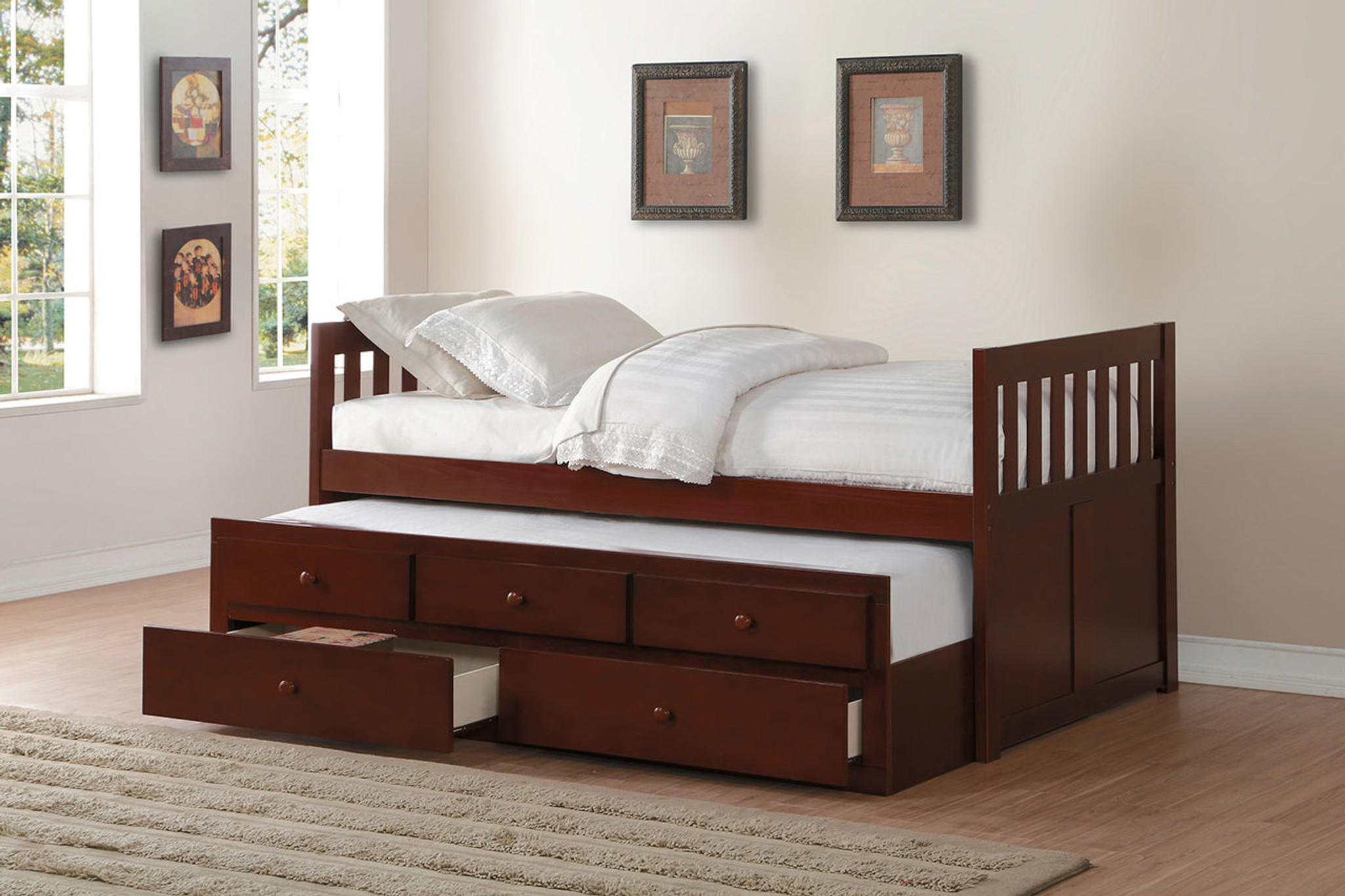 B2013PRDC ROWE TWIN BED WITH TRUNDLE AND STORAGE DRAWERS 