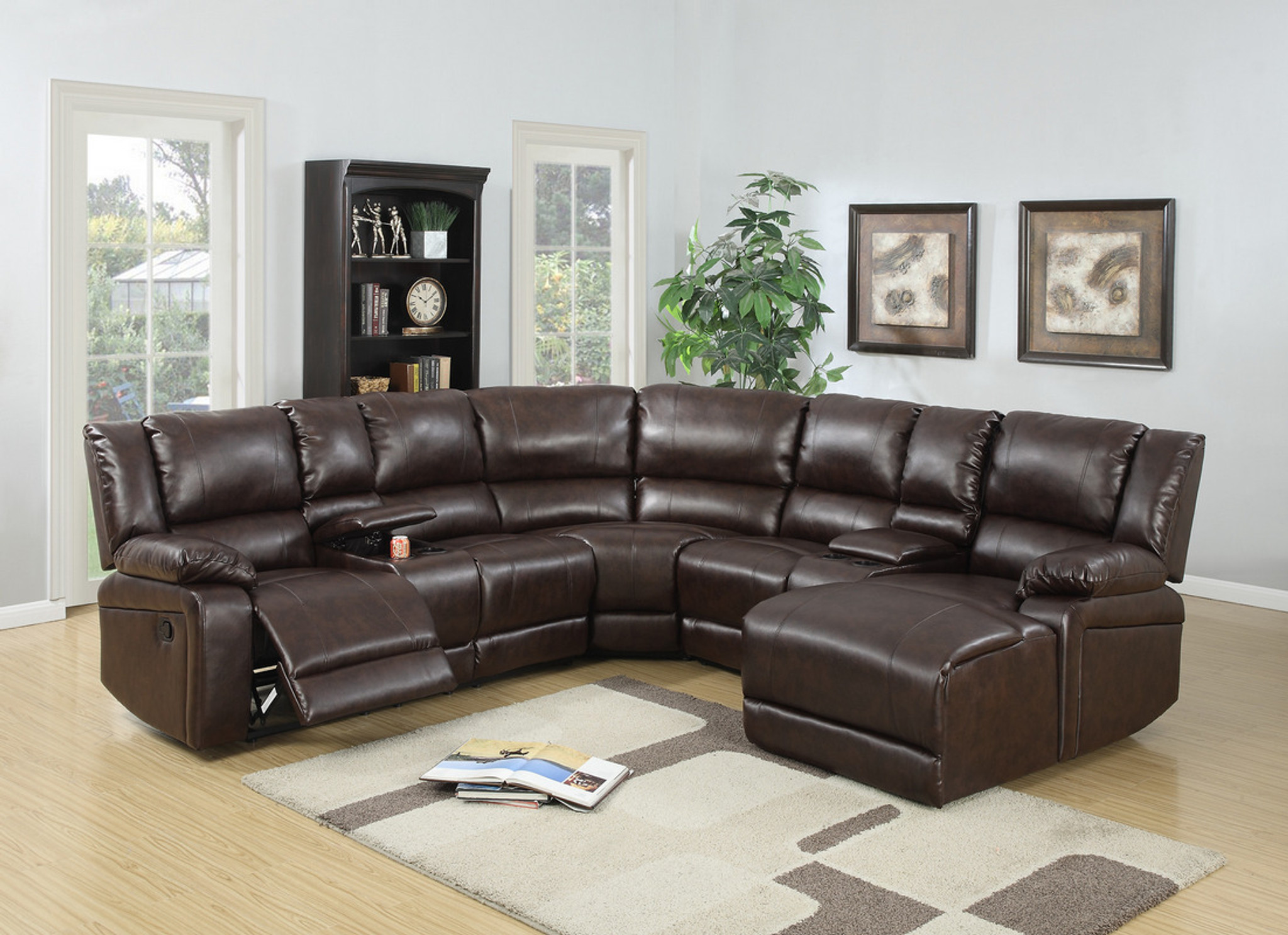 F6746-5PCS RECLINING SECTIONAL BROWN By Poundex