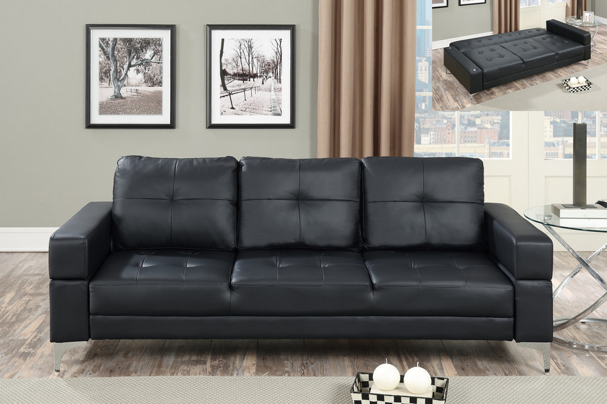 F6830 Adjustable Sofa Black By Poundex