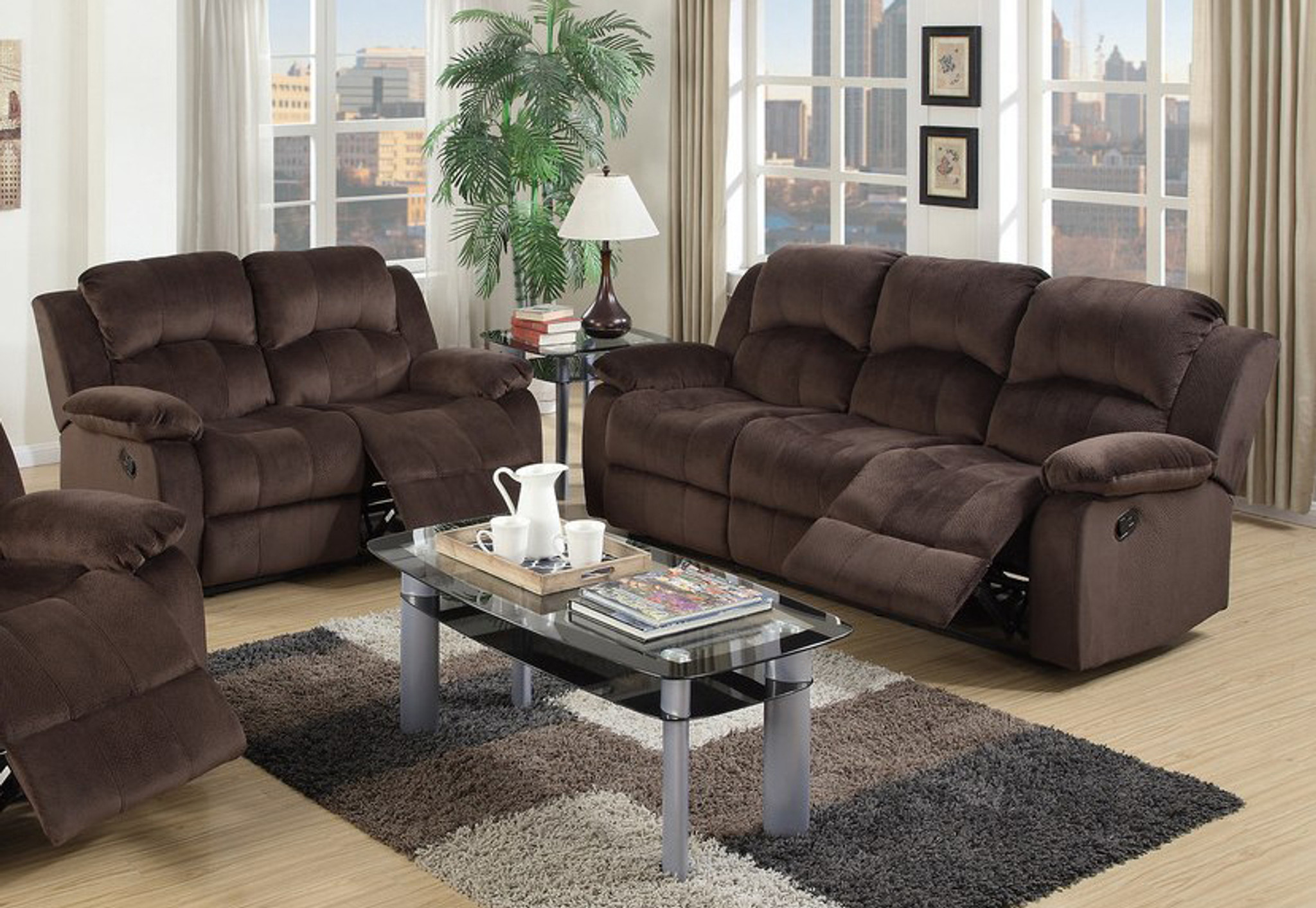 2pc Mosey Sofa And Loveseat Recliner In Chocolate