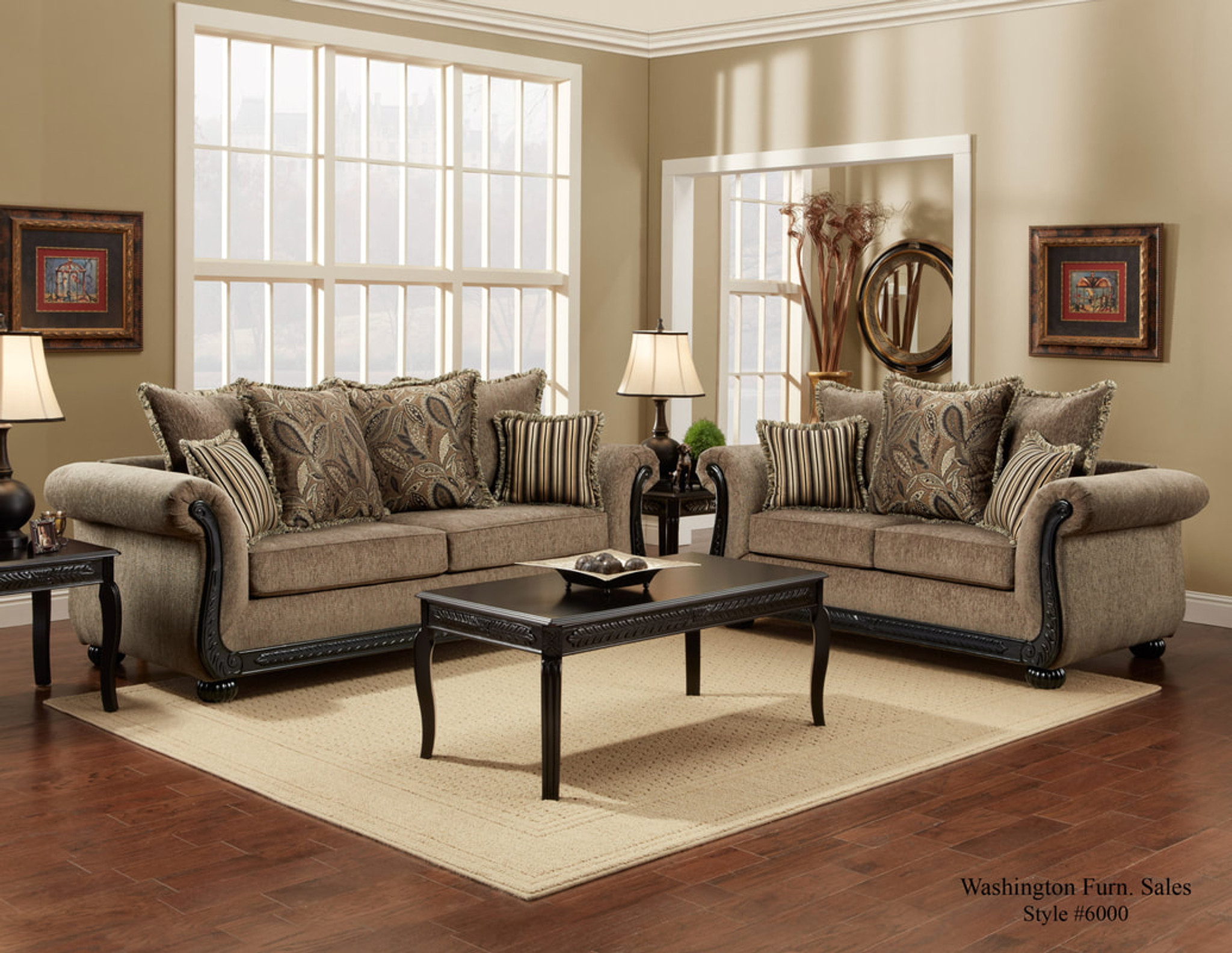 6000de Washington Sofa Loveseat Delray Taupe Collection By