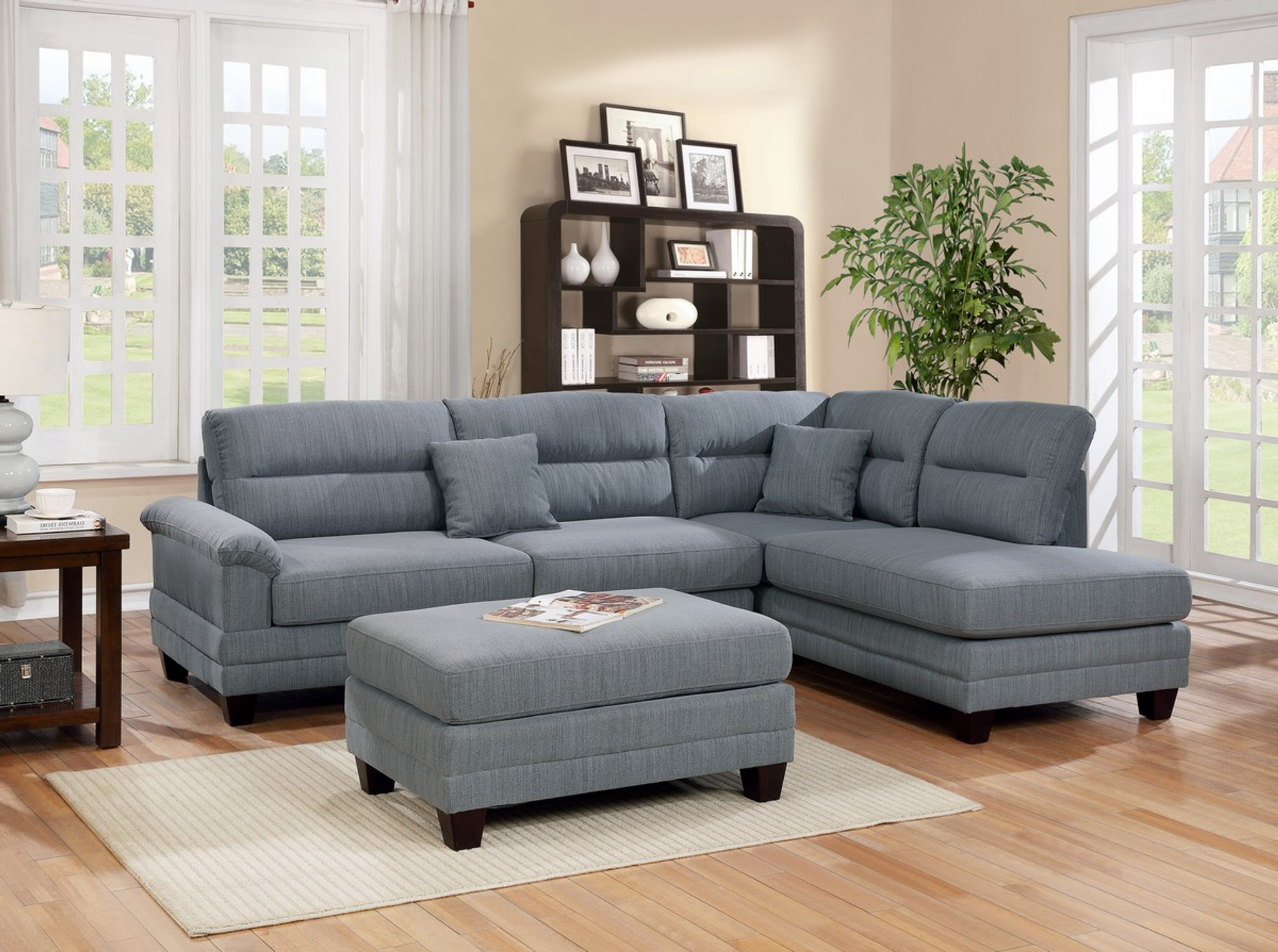 F6585-3PC BENITO SECTIONAL SET WITH OTTOMAN IN GREY By Poundex