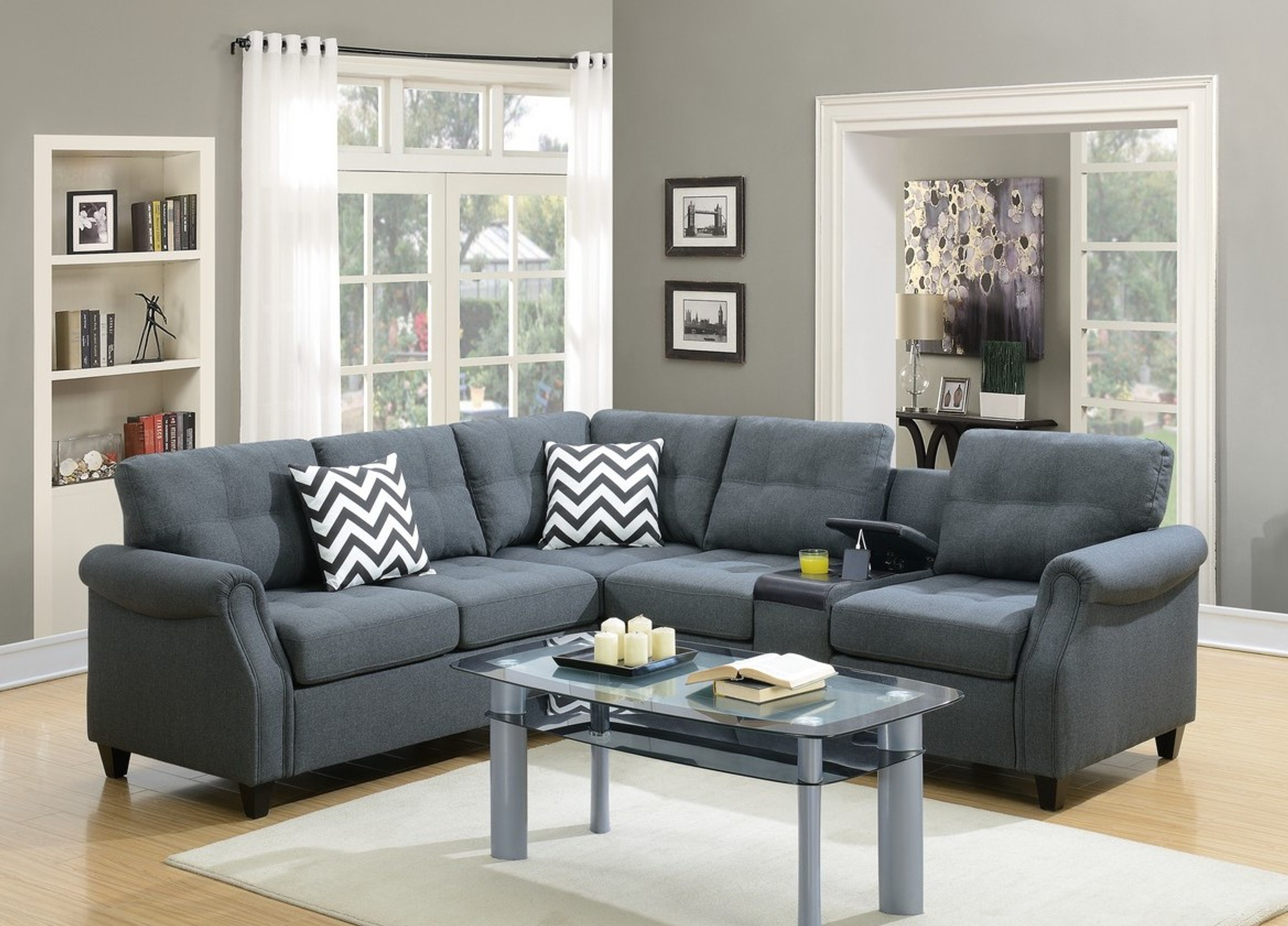 F6594 2PC FABIO MODULAR SECTIONAL SET IN BLUE GREY By Poundex