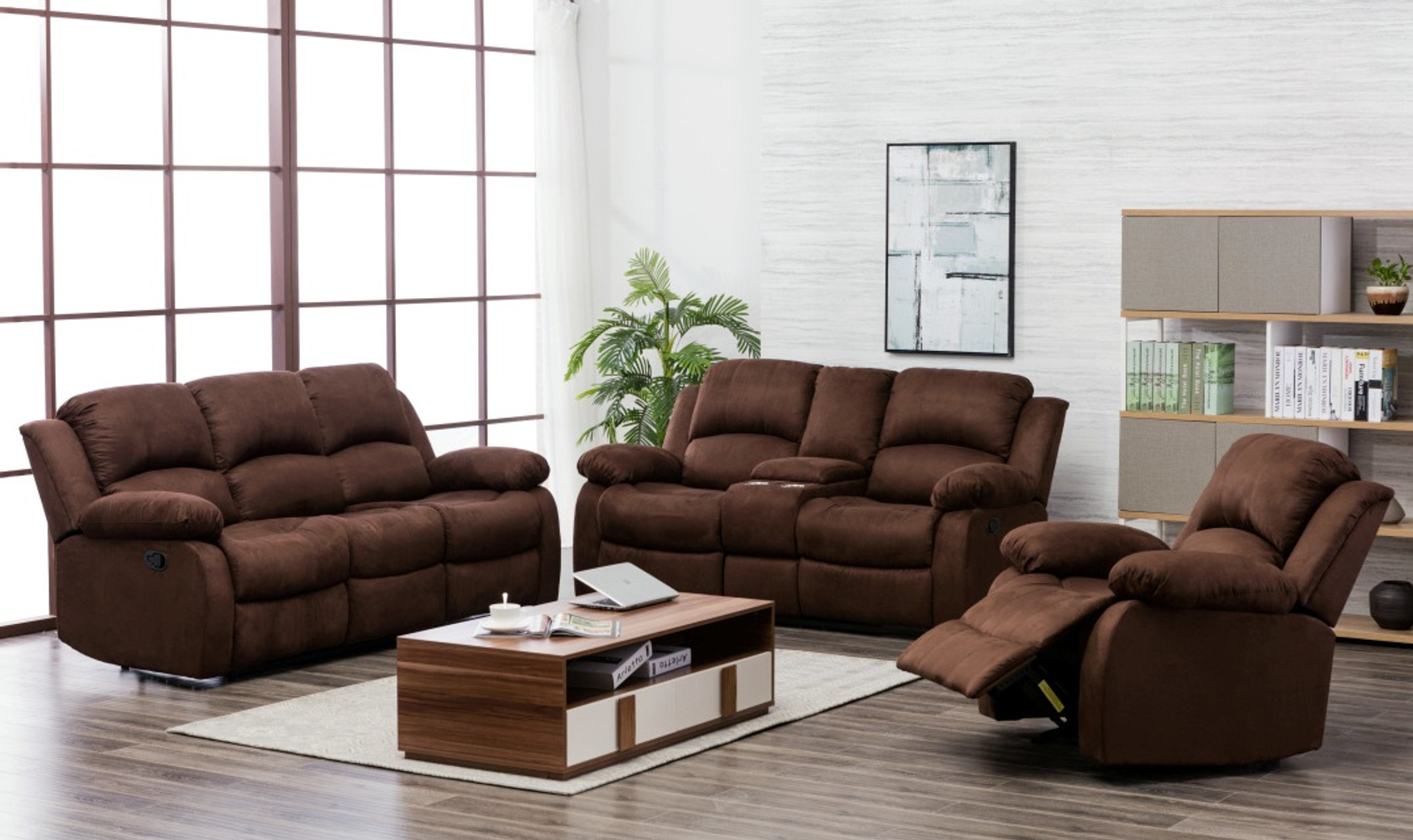 20200 2PCS MICROFIBER BROWN SOFA AND LOVESEAT SET COLLECTION By Happy Homes