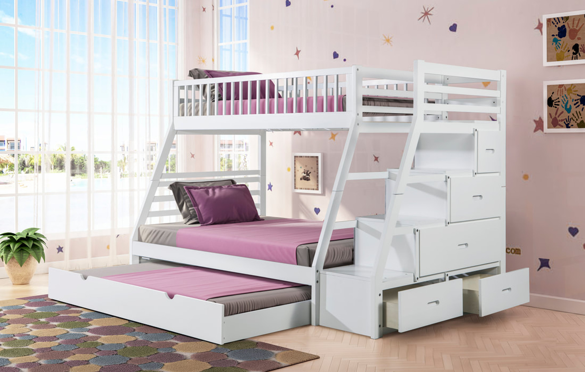 pink twin over full bunk bed