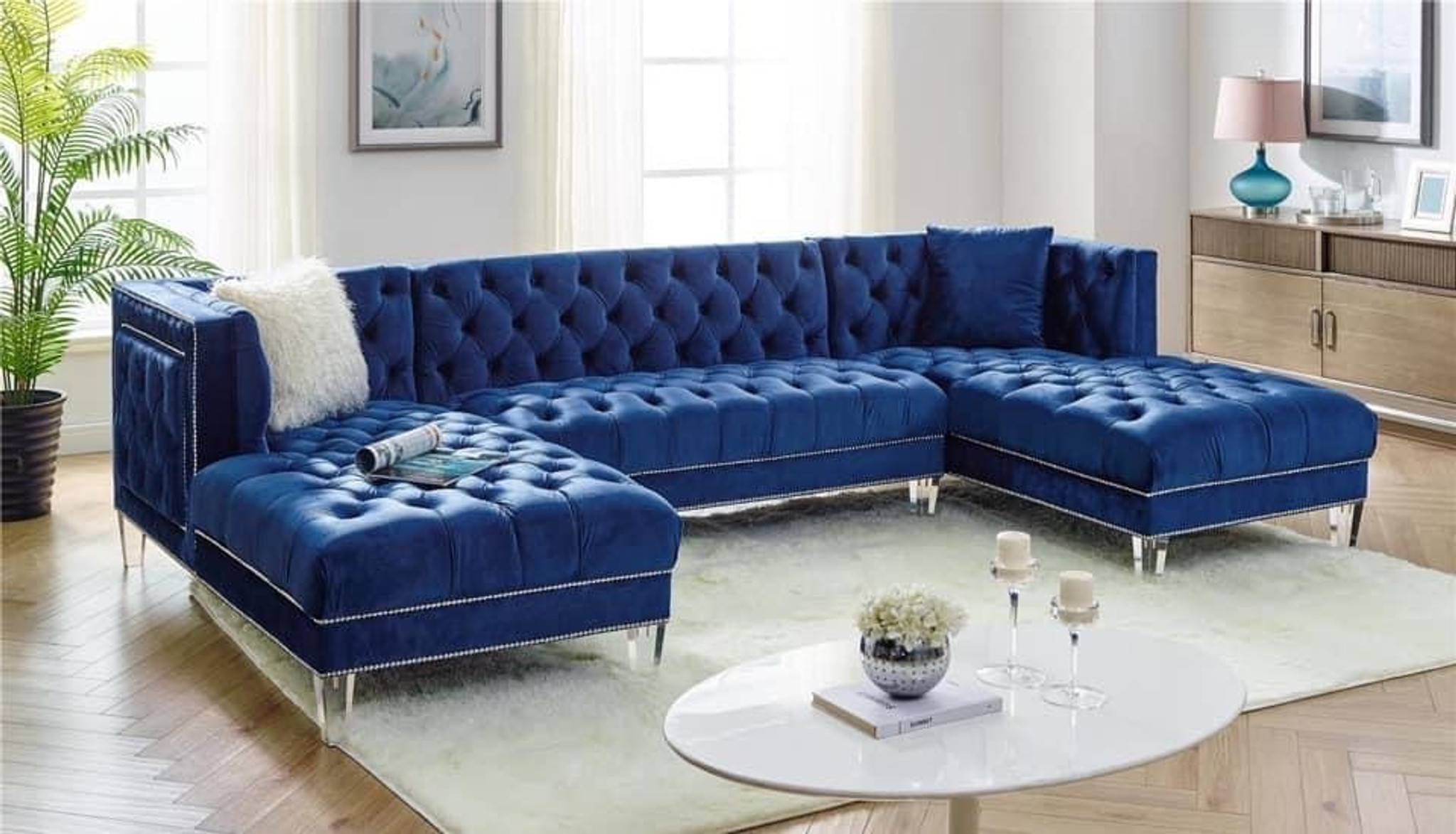 Prada Sectional Sofa In Blue Color Happy Home Industries Houston Texas