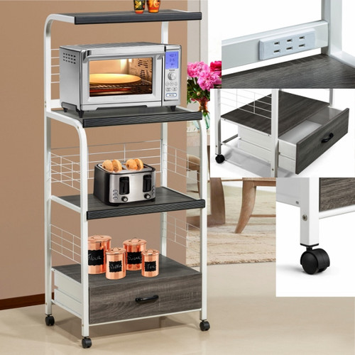 KITCHEN SHELF ON CASTERS WH/GY