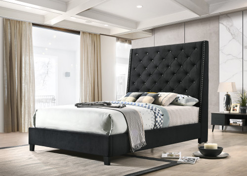 Chantilly Bed In Black Tall Tufted Headboard 