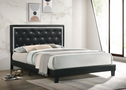 SOFIA BLACK PU LEATHER TUFTED PLATFORM BED FRAME AND MATTRESS 