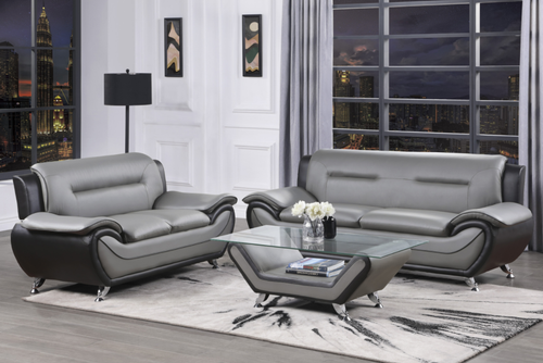 2PC PATRICK CONTEMPORARY SOFA AND LOVESEAT IN GRAY AND  BLACK