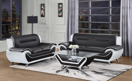 2PC PATRICK CONTEMPORARY SOFA AND LOVESEAT IN WHITE AND  BLACK