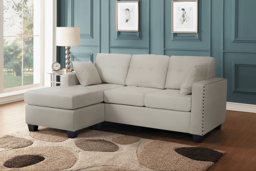 ONELLA REVERSIBLE SOFA CHAISE WITH 2 ACCENT PILLOWS IN GREY COLOR SH3218GRY-3SC