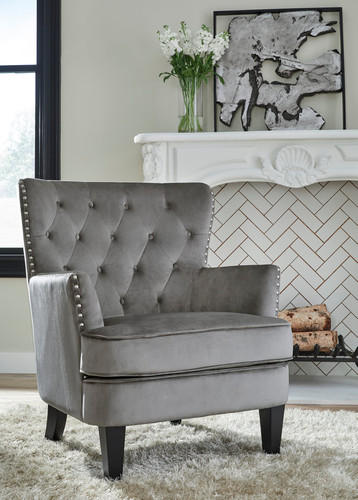 Giada Velvet Accent Chair In Gray Color With Attached Seat Cushion (HH A3000261 - Accent Chair)
