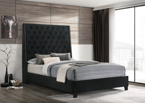 Riccardo Collection Black Color Linen Upholstered Bed and Mattress