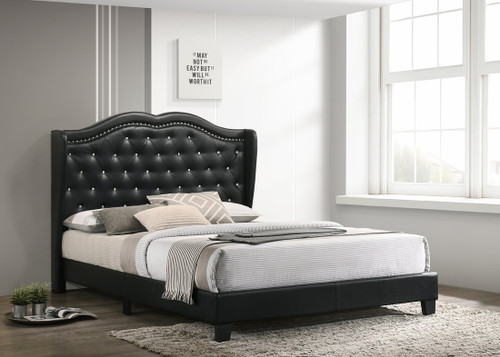 Paradise2 Collection Black Color Faux Leather Upholsterd Platform Bed and Mattress