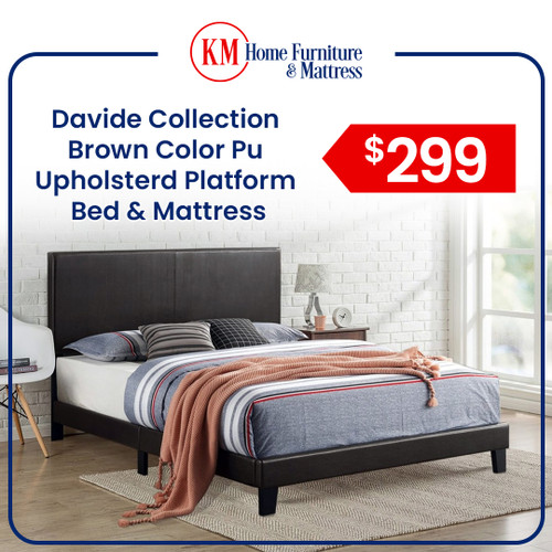 Davide Collection Brown Color Pu Upholsterd Platform Bed and Mattress