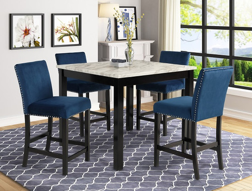 LENNON COUNTER HEIGHT DINING TABLE TOP 5 PCS SET BLUE CHAIRS