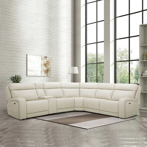 Gearhart 6-piece Ivory Top Grain Leather Power Reclining Sectional with Power Headrests