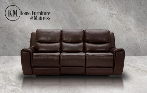 Leather Power Reclining Sofa with Power Headrests BROWN