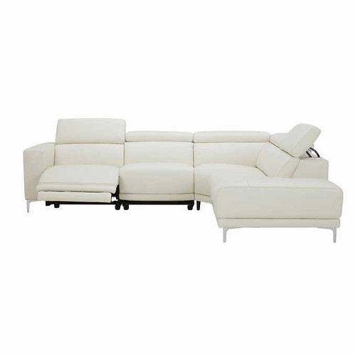 Leather Power Reclining Sectional -White