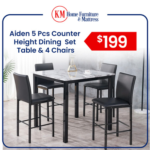 5PC AIDEN COUNTER HEIGHT DINING TABLE SET WHITE TOP