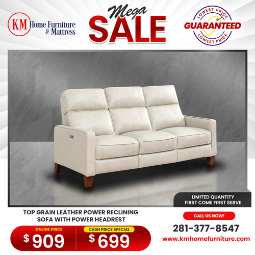 Mega Sale Top Grain Leather Power Reclining Sofa with Power Headrest