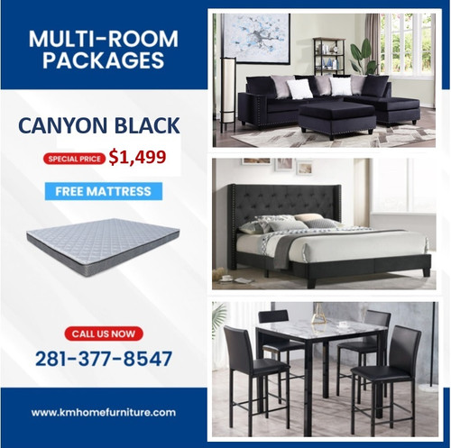 CANYON BLACK 3 ROOM PACKAGE DEAL WITH FREE MATTRESS