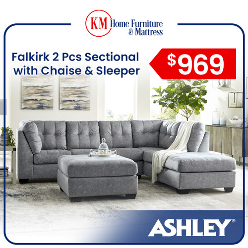 Falkirk - Steel - Left Arm Facing Full Sofa Sleeper