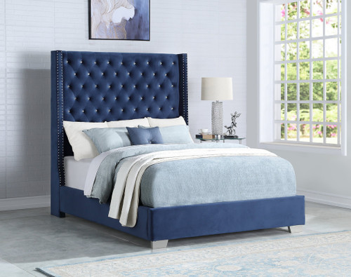 Landon 6FT Blue Velvet Tufted Collection Bed