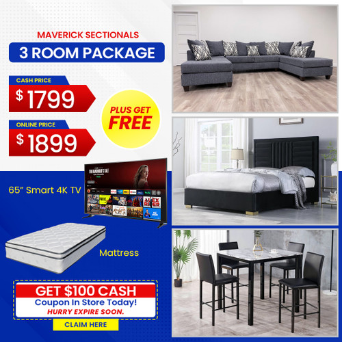 FREE 65 Inch TV PLUS FREE MATTRESS - MAVERICK 3 ROOM PACKAGE