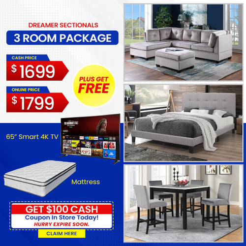 FREE 65 Inch TV PLUS FREE MATTRESS - DREAMER 3 ROOM PACKAGE