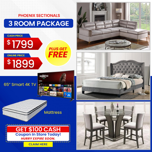 FREE 65 Inch TV PLUS FREE MATTRESS - PHOENIX 3 ROOM PACKAGE