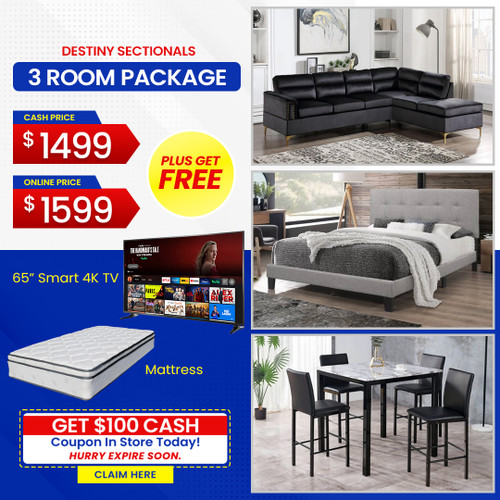 FREE 65 Inch TV PLUS FREE MATTRESS - DESTINY 3 ROOM PACKAGE