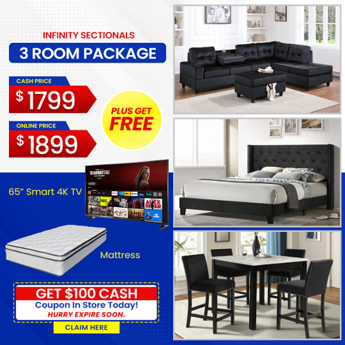 FREE 65 Inch TV PLUS FREE MATTRESS - INFINITY 3 ROOM PACKAGE