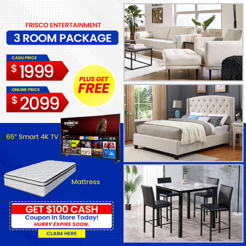 FREE 65 Inch TV PLUS FREE MATTRESS - FRISCO 3 ROOM PACKAGE