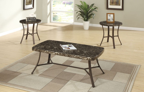 3PCS COFFEE TABLE SET IN FAUX MARBLE  BRONZE