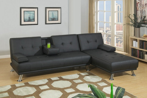 PRESTON ADJUSTABLE SECTIONAL IN BLACK FAUX LEATHER