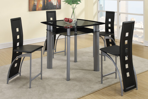 5PCS BLACK PAINTED GLASS & LEATHERETTE CHAIRS COUNTER DINING SET