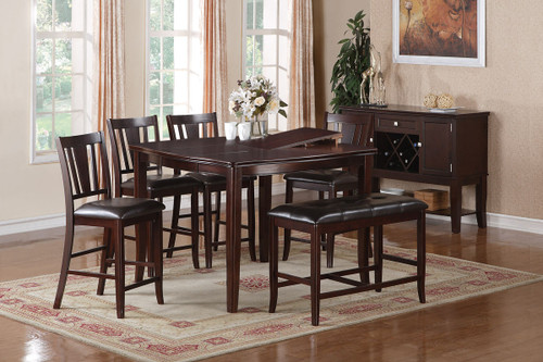CONTEMPORARY DARK BROWN FAUX LEATHER BOLD DESIGNS 6-PIECES COUNTER HEIGHT SET
