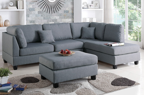 3PC LANA SECTIONAL WITH OTTOMAN IN GRAY