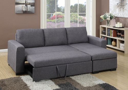  2PC CONVERTIBLE SECTIONAL w/PULL-OUT BED IN BLUE GREY LINEN-F6931