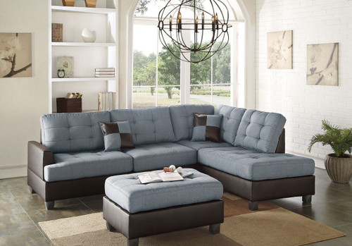 REVERSIBLE 3-pcs SECTIONAL W/OTTOMAN IN GREY LINEN
