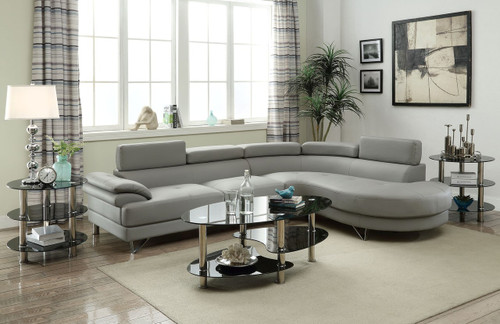 2PCS SECTIONAL SOFA CHAISE IN LIGHT GREY FAUX LEATHER