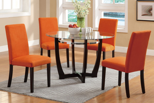ESPRESSO WOODEN BASE AND GLASS 5 PCS DINING SET WITH ORANGE CHAIRS