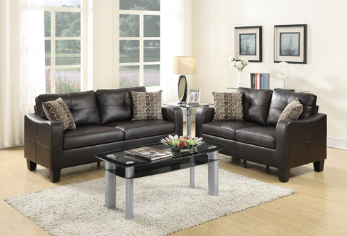 LOVESEAT SOFA SET WITH FOUR ACCENT PILLOWS AND IN ESPRESSO BONDED LEATHER