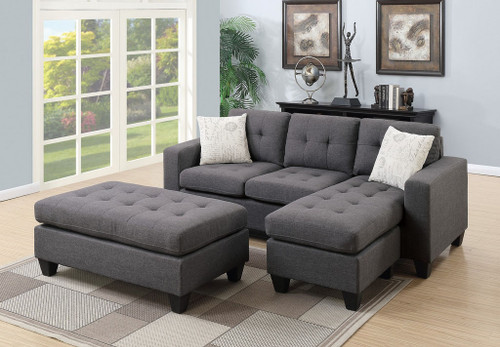 ALL-IN-ONE BLUE GREY SECTIONAL SET WITH OTTOMAN-F6920
