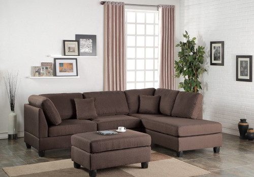 3PCS CHOCOLATE SECTIONAL SET WITH OTTOMAN-F7608