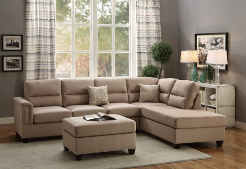 3PCS SAND SECTIONAL SOFA SET WITH OTTOMAN-F7614