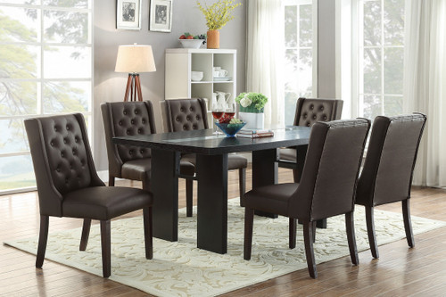 7PCS WOODEN TOP ESPRESSO DINING TABLE SET-F2367-F1501