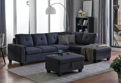 MIDTOWN GREY SOFA AND CHAISE WITH STORAGE OTTOMAN-S201